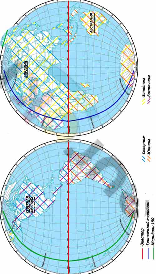 Меридиан 180 материки и океаны. Гринвичский и 180 меридианы. Нулевой и 180 Меридиан на карте.